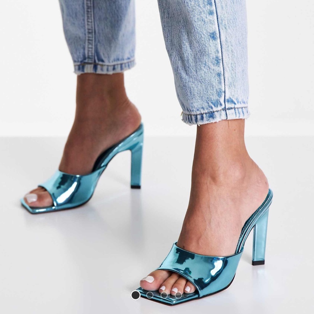 SOLD Blue Metallic Heeled Mules